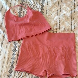 Colsie Coral Ribbed Lounge Set